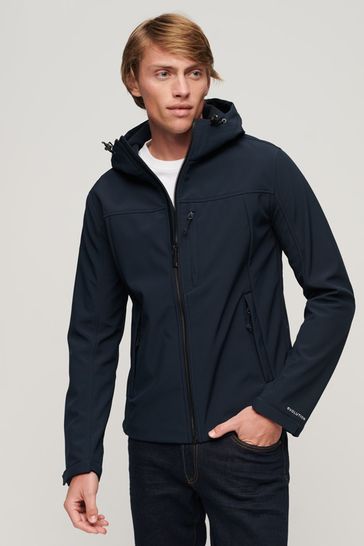 Superdry Blue Fleece Lined Softshell Hooded Jacket