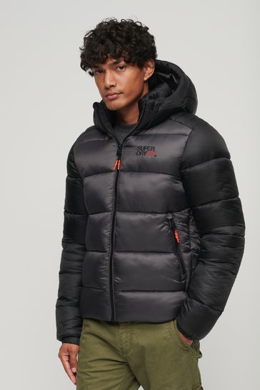 Superdry Black Hooded Colour Block Sports Puffer Jacket