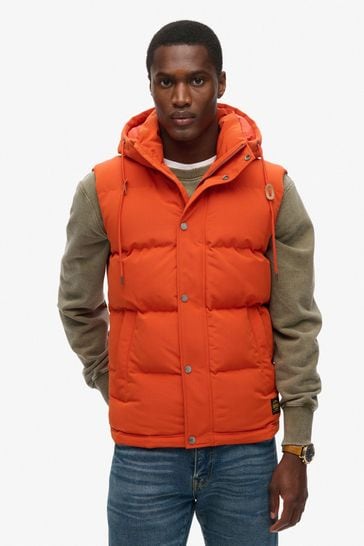 Superdry Orange Hooded Everest Puffer Gilet