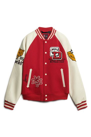 Superdry Red College Varsity Patched Bomber Jacket
