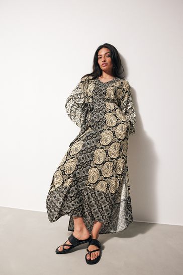 Black/Cream Summer Maxi Kaftan Dress