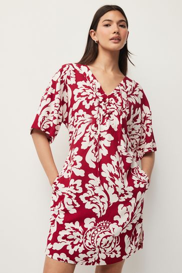 Red/Cream Oversized Cover Up Kaftan With Linen
