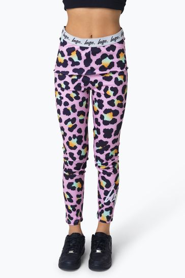 Hype. Girls Pink Multi Disco Leopard Leggings