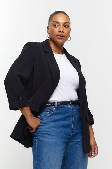 Buy River Island Black Plus Turn Back Sleeve Blazer from Next Ukraine