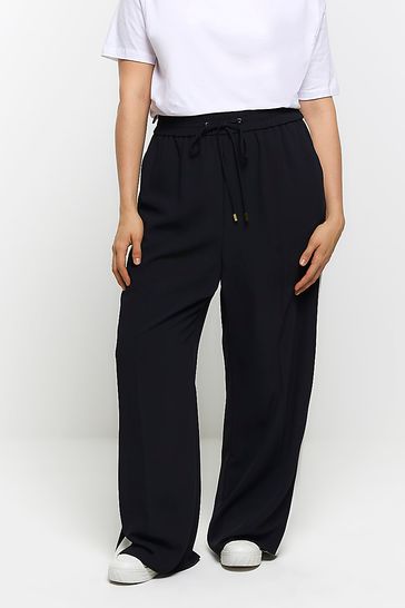 River Island Black Curve Tailored Side Stripe Wide Leg Joggers