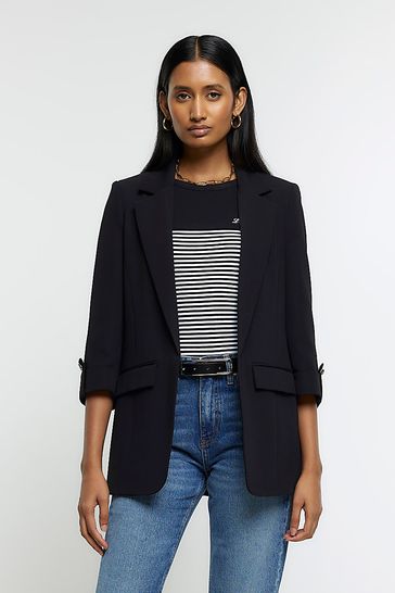 River Island Black Turn Back Sleeve Blazer