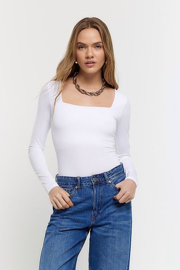 River Island White Square Neck Bodysuit