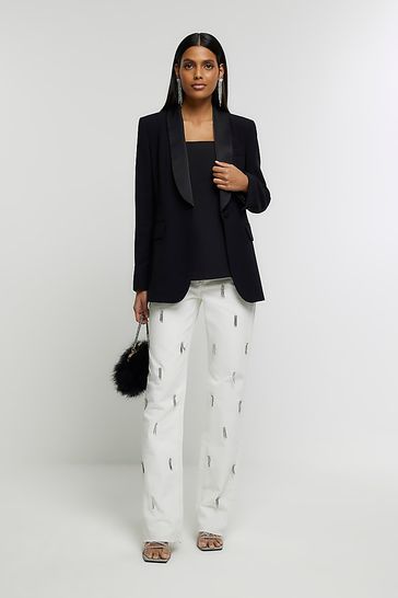 River island black and white blazer sale