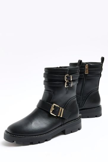 River Island Black Buckle Biker Boots