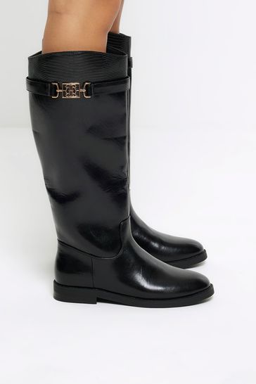 River island black knee high riding boots cheap