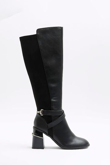 River Island Black Stretch Blocked Heeled Boots