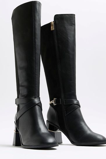 River Island Black Stretch Blocked Heeled Boots