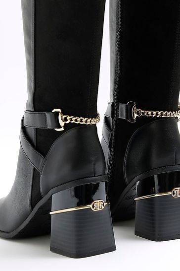 River Island Black Stretch Blocked Heeled Boots
