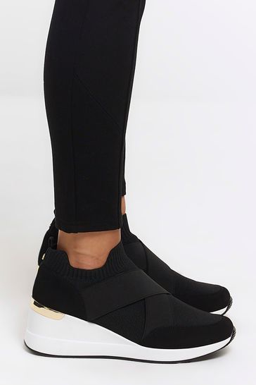Buy River Island Black Elastic Wedge Runner Trainers from Next Netherlands