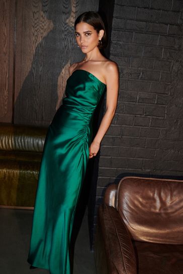 Buy Green Satin Bandeau Midi Dress from Next Netherlands