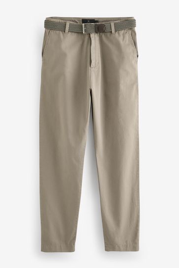Buy Light Khaki Green Belted Linen Blend Trousers from Next Bahrain