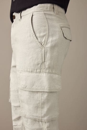 Light Grey 100% Linen Cargo Trousers
