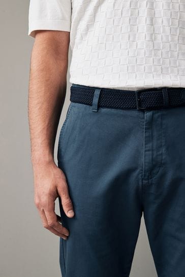 Blue Belted Linen Blend Trousers