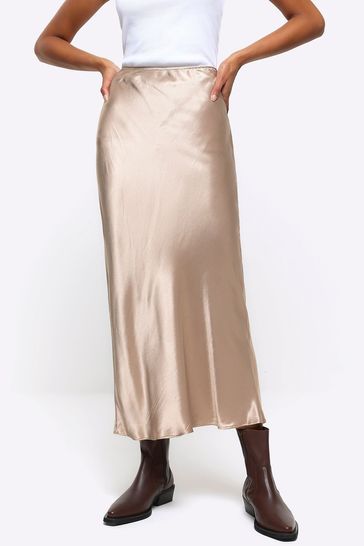 River Island Gold Easy Bias Satin Maxi Skirt