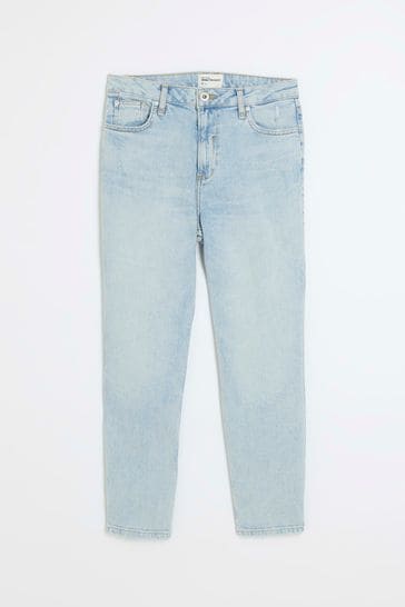 Buy River Island Blue High Rise Slim Straight Non Stretch Jeans