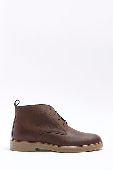 River Island Brown Leather Casual Chukka Boots