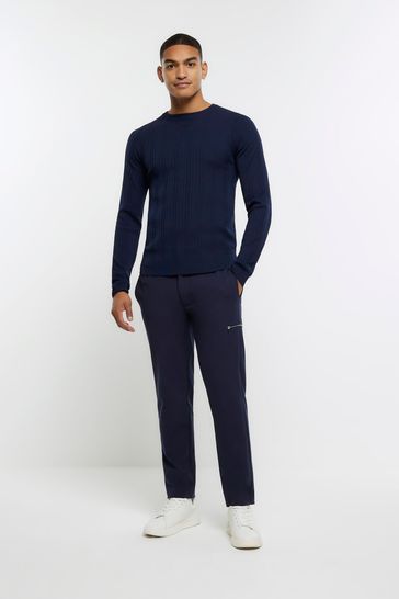 Buy River Island Blue Muscle Fit Ribbed Jumper from Next Saudi Arabia