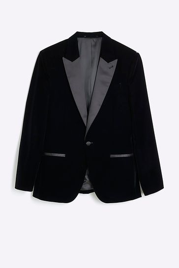 Buy River Island Black Velvet Peak Tuxedo Jacket from Next Luxembourg