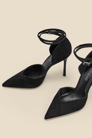 Black pointed shop heels with strap