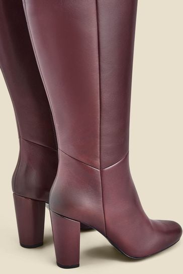 Sosandar Red Leather Zip Knee High Boots