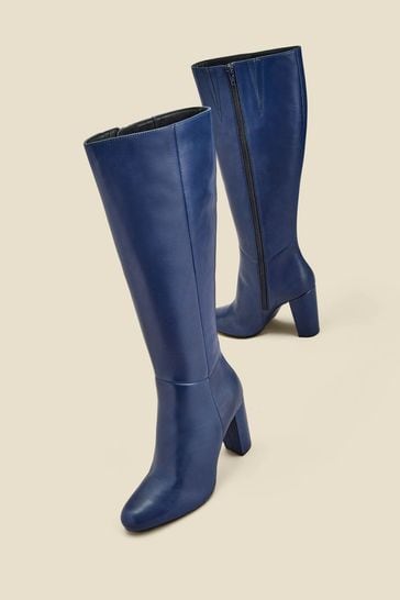 Navy leather knee high boots uk sale