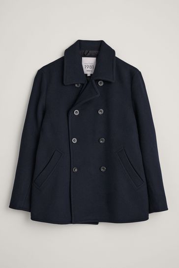 Seasalt Cornwall Blue Channel Wool Blend Coat