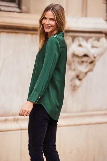 Sosandar Green Plain Satin Shirt
