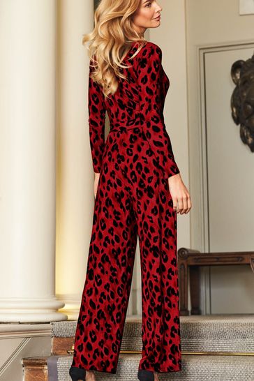 Red leopard discount print jumpsuit