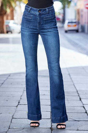 Sosandar Blue Plait Detail Kickflare Jeans