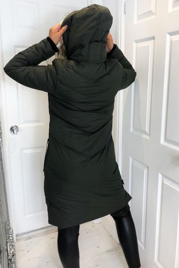Khaki hooded best sale longline puffer coat