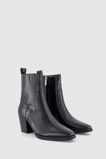 Office Black Leather Western Ankle Boots