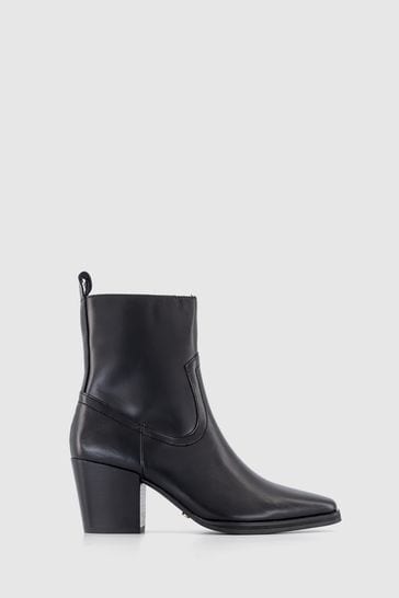 Black leather western ankle boots clearance