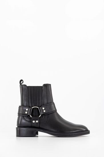 Office Black Leather Chelsea Boots With Lug Sole & Hardware