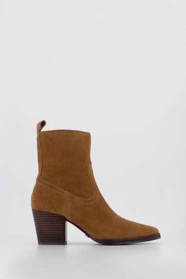Office Brown Suede Western Ankle Boots