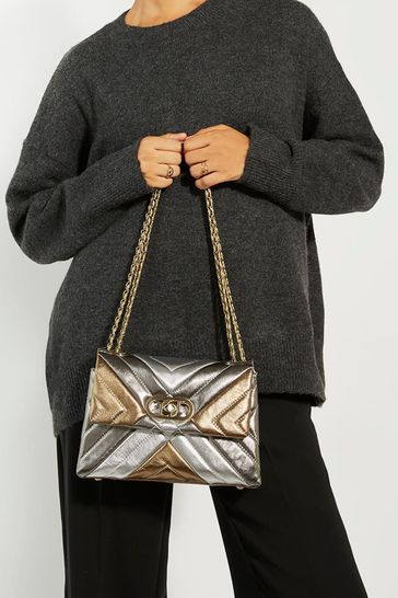 Dune London Silver Small Regent Quilted Shoulder Bag