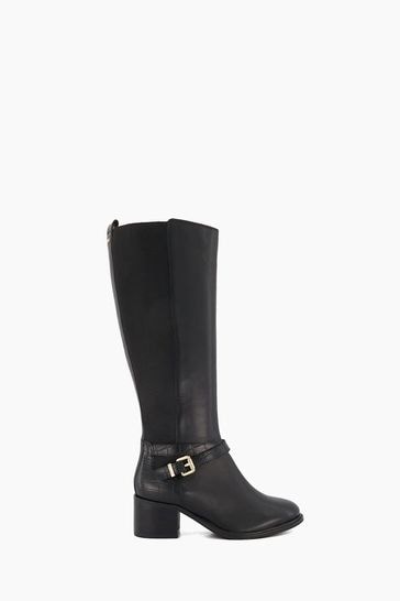 Dune London Black Wide Fit Tildy Strap Detail Knee-High Boots