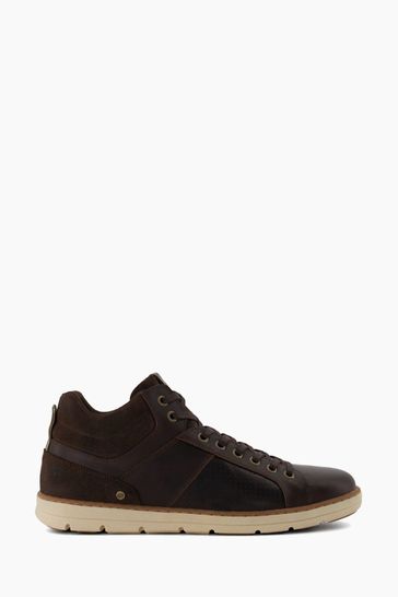 Dune London Brown Southern Perf Detail High Top Trainers