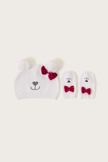 Buy Monsoon Baby Natural Marie Bow Hat and Gloves Set from Next Sweden