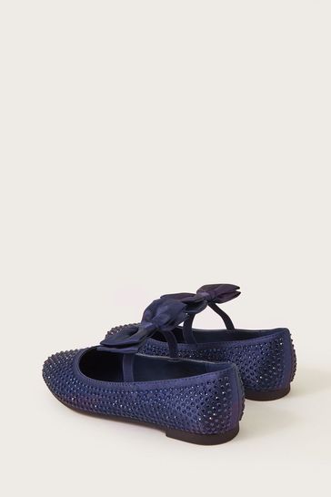 Monsoon Blue Satin Bow Ballerina Flats