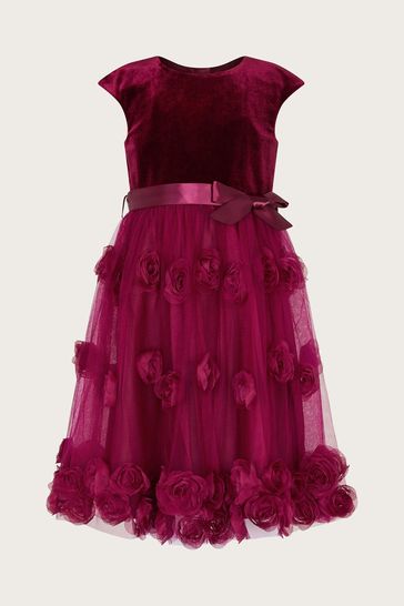 Monsoon Red Ottilie 3D Roses Velvet Dress