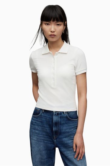 AllSaints White Hallie Polo Shirt