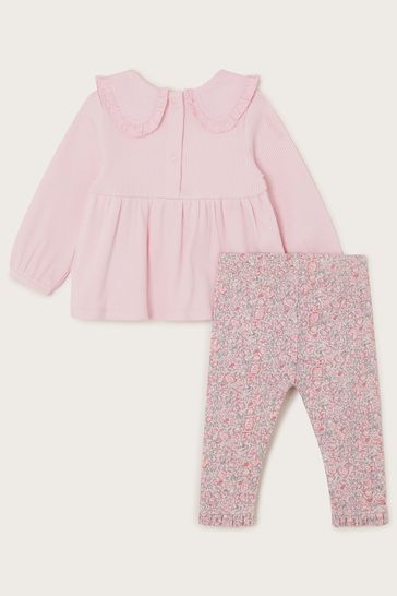 Buy Monsoon Purple Newborn Ribbed Top and Floral Leggings Set from