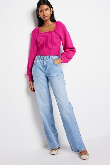 Buy Bright Pink Square Neck Volume Sleeve Jumper from Next France