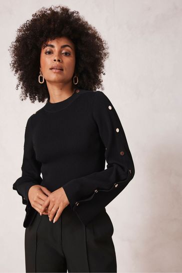 Mint Velvet Black Popper Detail Jumper