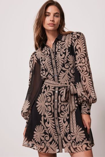 Mint velvet black embroidered floral shop wrap dress